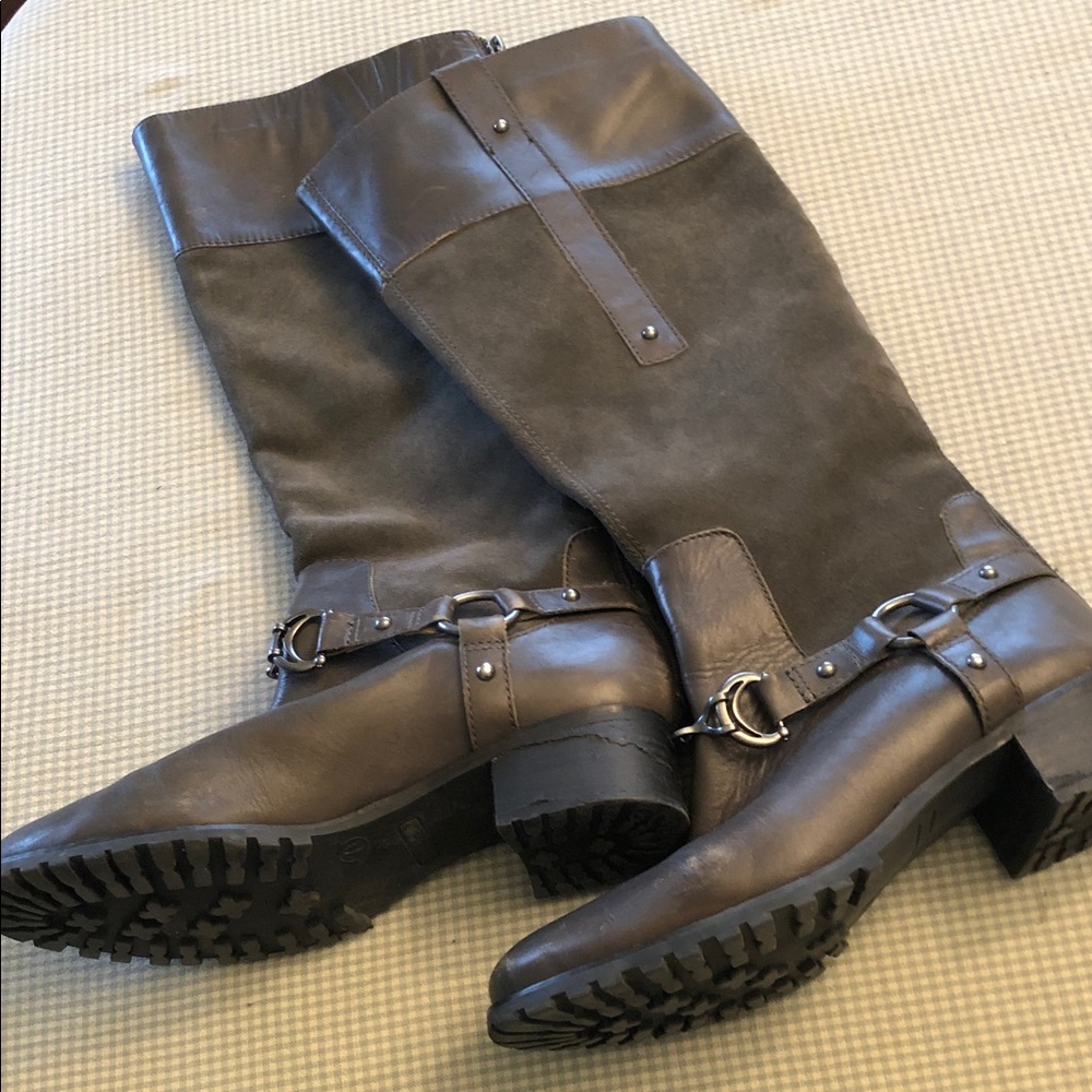 Etienne Aigner Women’s Riding Boots Tall  7.5 Grey Smooth/Suede Leather #OS0056